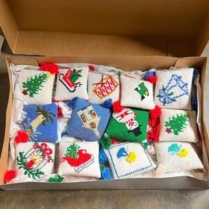 Vintage Colorful Christmas Needlepoint Ornaments